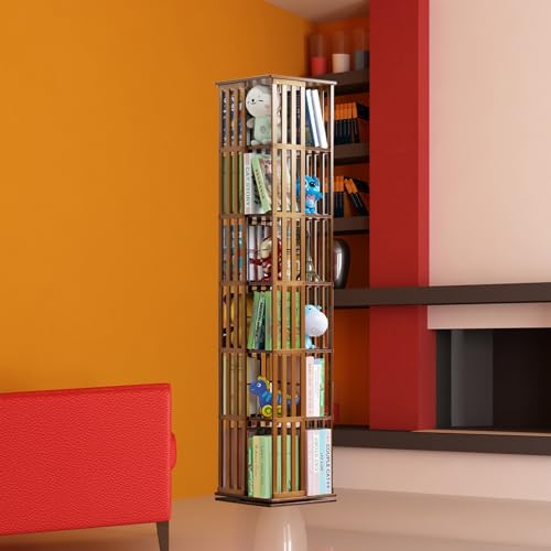 ELIKBH Um 360° drehbares Bücherregal, 6-stufiges, auf dem Boden drehbares Bücherregal, 360° mobiles, drehbares Bücherregal für das Wohnzimmer zu Hause (Color : Brown, Size : 6layer) von ELIKBH
