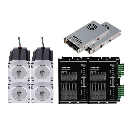 ELILANEY 4 Stück Nema 23 Schrittmotor + DM556S Schritttreiber + 2 Stück 350 W 24 V Netzteil 3 N.m 5 A 57 x 102 mm Schrittmotor 4-Achsen-CNC-Fräser-Set Maschinentreiber von ELILANEY