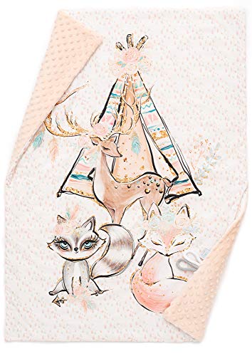 ELIMELI BABYDECKE Kuscheldecke Krabbeldecke Premium Babybettwäsche Baumwolle super weichem Minky Polar Fleece Füllung 75x100 Beste Qualität Öko-Tex-Zertifikat Made in Europe (Peach - Boho Girl II) von ELIMELI
