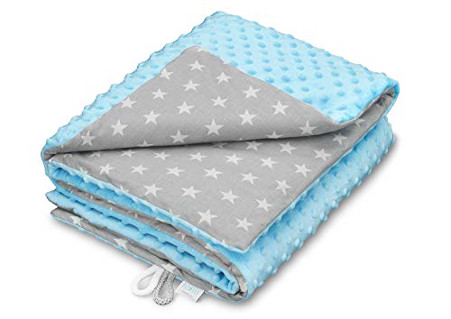 ELIMELI Minky Babydecke Kuscheldecke Krabbeldecke - super weichem Minky Dots Polar Fleece und Baumwolle mit Füllung | Baby Decke 75x100 hoch Qualität (Blue - White Stars) von ELIMELI