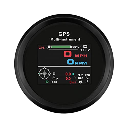 ELING 10-in-1 Multifunktions-Messgerät mit LCD-Stundenzähler, digital, 85 mm, GPS-Tacho, Kraftstoffstand, Ölpresse, Voltmeter, Drehzahlmesser (Schwarz und Nickel) von ELING