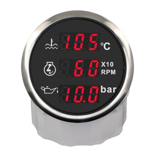 ELING 52 mm 3-in-1 Multifunktionsanzeige Wassertemperatur Drehzahlmesser Öldruck digitale Anzeige mit Alarm 9–32 V von ELING