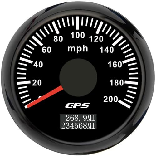 ELING 52 mm GPS-Tachometer 0–200 Meilen pro Stunde Tachometeranzeige mit 7 Farben Hintergrundbeleuchtung für Autorennen (schwarz+schwarz, 0-200MPH) von ELING