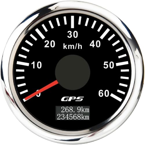 ELING 52 mm GPS-Tachometer 0–60 km/h Geschwindigkeitsanzeige mit 7 Farben Hintergrundbeleuchtung 12 V 24 V für ATV UTV (schwarz+edelstahl, 0-60KM/H) von ELING