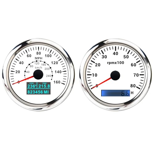 ELING 85 mm GPS-Tachometer 0–160 MPH mit 0–8000 U/min Drehzahlmesser Set 12 V 24 Volt universell mit Hintergrundbeleuchtung für Auto und Motorrad ELING 85 mm GPS-Tachometer 0–160 MPH mit 0–8000 U/min Drehzahlmesser Set 12 V 24 Volt universell mit Hintergrundbeleuchtung für Auto und Motorrad von ELING