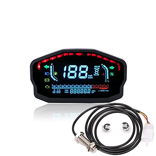ELING Motorrad Tachometer Tachometer Digital Kilometerzähler Uhr Meter für 1 2 4 Zylinder (Gauge und Sensor) von ELING