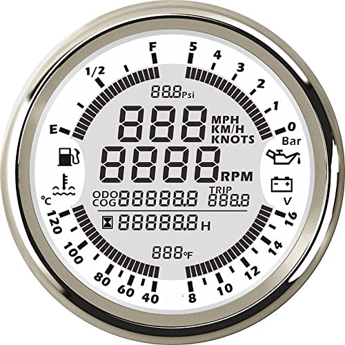 ELING Multifunktionsanzeige GPS Geschwindigkeitsmesser Tachometer Stunde Wassertemperatur Kraftstoffstand Öldruck Voltmeter 12V 3-3/8 Zoll (85mm) Mit Hintergrundbeleuchtung von ELING