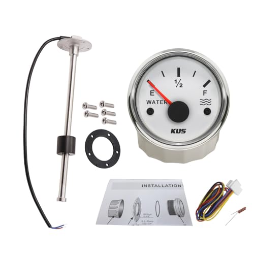 KUS 52 mm Wasserstandsmesser 0–190 Ohm mit Hintergrundbeleuchtung 12 V 24 V mit Wasserstands Sendeeinheit Sensor 200 mm für Bagger Fischerboot KUS 52 mm Wasserstandsmesser 0–190 Ohm mit Hintergrundbeleuchtung 12 V 24 V mit Wasserstands Sendeeinheit Sensor 200 mm für Bagger Fischerboot von ELING
