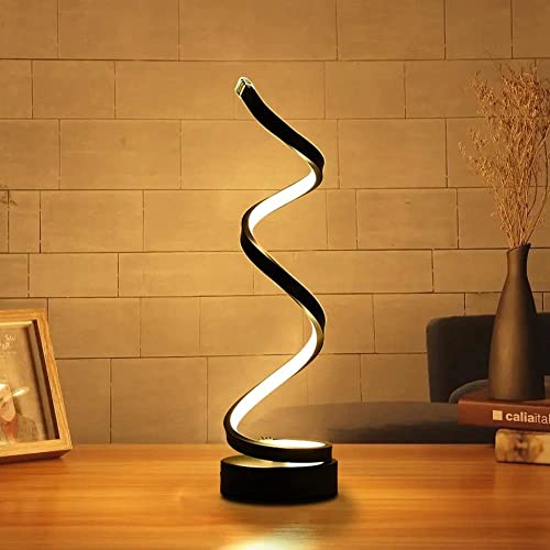 ELINKUME Dimmbare LED Spiral Tischleuchte - 12W Warmweiß Augenschutz LED Gebogene Nachttischlampe - Schwarz von ELINKUME