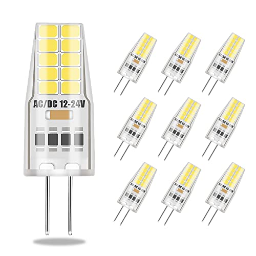 ELINKUME G4 Dimmbar LED Lampen 3W,Kaltweiß LED Leuchtmittel Birnen,Ersatz für 30W Halogenlampe,270LM,AC/DC12-24V Glühlampen,LED Stifsockellampen,360°Abstrahlwinkel,10er-Set von ELINKUME