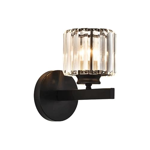 ELINKUME K9 Kristall Wandleuchte Innen,E27 LED Schlafzimmer Wandlampe Metall Rundem Lampshade,Home Decor Wandleuchten für Nachttisch Wohnzimmer Treppenhaus Korridor,Schwarz von ELINKUME