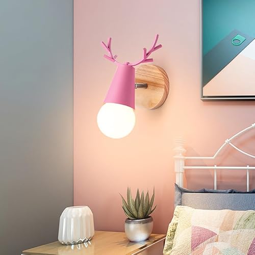 ELINKUME Kreativer Geweih Wandlampe,Moderne E27 Wandleuchte Innen mit Einstellbarem Kopf,Dekorativer Wandleuchten für Kinderzimmer,Schlafzimmer,Interessantes Geschenk für Kinder und Angehörige（Rosa） von ELINKUME