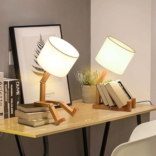 ELINKUME Roboter Schreibtischlampe Set von 2,Nette Nachttischlampe für Schlafzimmer,Holz kreative Tischlampe,Einstellbare Form Nachttisch Spaß Funky Lampe,DIY Spaß Roboter Lampe für Schlafzimmer von ELINKUME