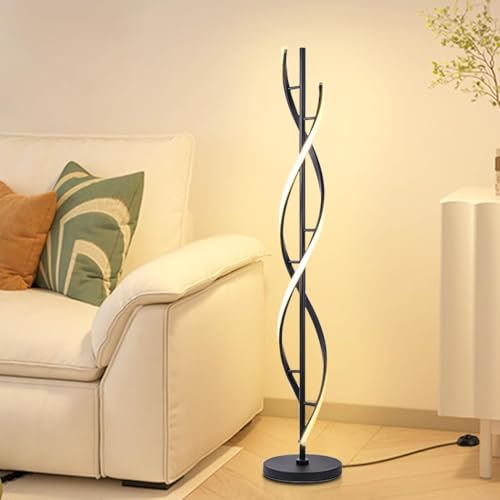 ELINKUME Stehlampe LED Fernbedienung,Schwarz Spirale Dimmbar Moderne Kreative Innendesign Dekorative Beleuchtung Wohnzimmer Lampe Energiesparende Multi-Color Temperatur Innenlampe von ELINKUME