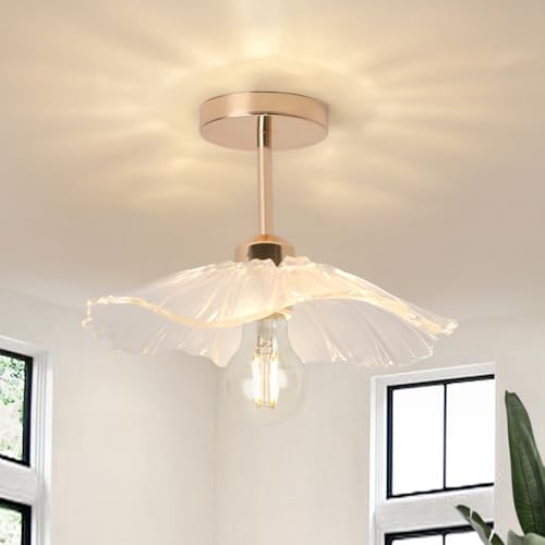 LED Deckenleuchte Wohnzimmer,E27 Deckenlampe Schlafzimmer in Blumenform Retro Deckenlampen Hängend,Home Dekoration Schlafzimmer Lampe Decke,Deckenlampe Glas für Flur Küche von ELINKUME