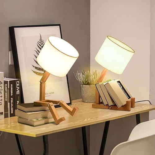 Tischlampe Holz Roboter Led Nachttischlampe 2er Set,Kinder Tischleuchte mit Kabel für Studie mit Körper Einstellbar,Kreative Nachtischlampe Nachtlampe,Dekorative Schlafzimmer Innenbeleuchtung Tischlampe Holz Roboter Led Nachttischlampe 2er Set,Kinder Tischleuchte mit Kabel für Studie mit Körper Einstellbar,Kreative Nachtischlampe Nachtlampe,Dekorative Schlafzimmer Innenbeleuchtung von ELINKUME