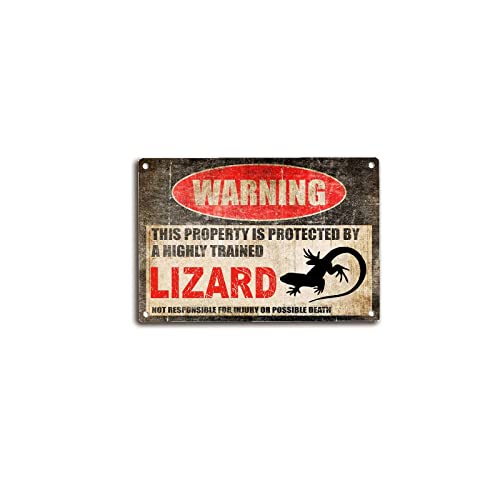 Blechschild Eidechsenschild "Warning This property is protected by highly trained lizards" Fun outdoor warning signs Vintage vintage signage vintage metal tin sign home office classroom Wall Art 20,3 von ELIPOS