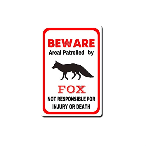 ELIPOS Blechschild Fuchsschild Warning This Property is Protected by Highly Trained Foxes Fun Outdoor Warnschilder Vintage Vintage Beschilderung Vintage Metall-Blechschild Home Office Klassenzimmer von ELIPOS