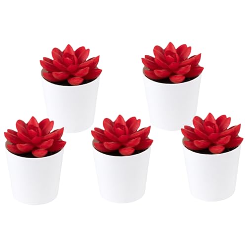 ELISSA Kunstpflanze 2Pcs Rote Lotus Edelstein Blume Mini Sukkulenten Topfpflanze Klein Simulation Grüne Künstliche Pflanze Dekoration von ELISSA