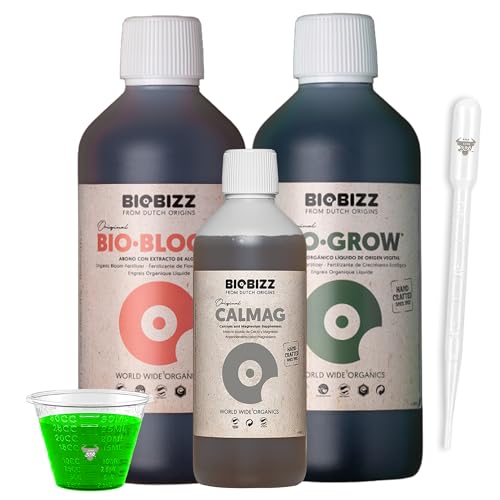 Biobizz Bloom 1L, Grow 1L und Calmag 250ml – Organisches Dünge-Set mit Pipette und Messbecher für Wachstum und Blüte von ELITE BBQ
