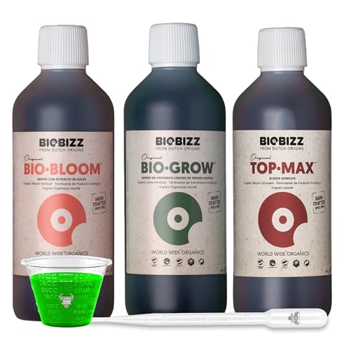 Biobizz Bloom 1L, Top Max 1 Liter und Grow 1000ml – Organisches Dünge-Set mit Pipette und Messbecher für Wachstum und Blüte von ELITE BBQ