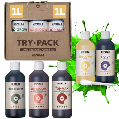 Biobizz XXL Trypack Indoor Set mit Bio Bloom, Bio Grow und Top Max je 1L und Bio Up, Bio Down je 250ml inklusive Messpipette von ELITE BBQ