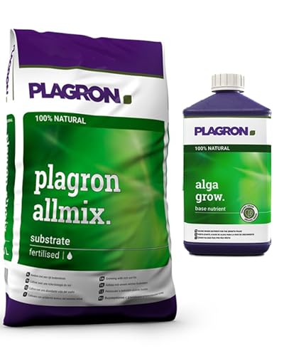 growkingz Plagron Allmix 50 Liter mit Plagron Alga Grow 1L Dünger auf Algenbasis für gesundes und gleichmäßiges Pflanzenwachstum von ELITE BBQ