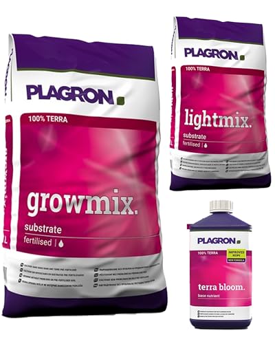 growkingz Plagron Growmix 50L, Lightmix 25L und Terra Bloom 1L Flüssigdünger für die Blütephase von ELITE BBQ