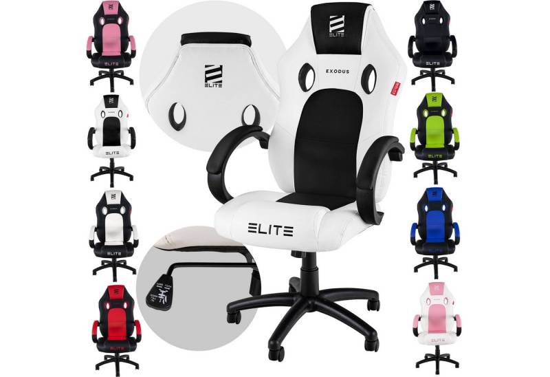 ELITE Gaming Gaming-Stuhl Ergonomischer Gamingstuhl Exodus Bürostuhl inkl. XXL Sitzfläche (hohe Rückenlehne, verstellbare Sitzhöhe, extragroße Sitzfläche, vielfältige Farbauswahl, Sicherheits-Doppelrollen, 1 St), verstellbare Sitzhöhe von ELITE Gaming