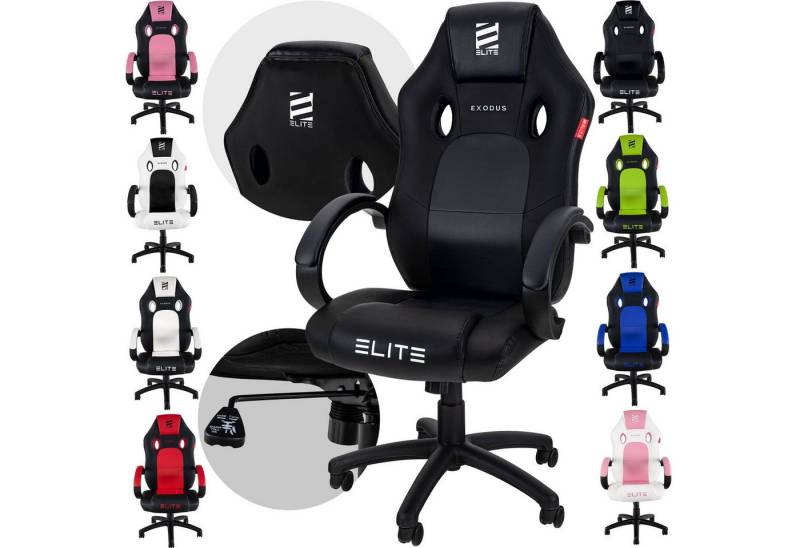 ELITE Gaming Gaming-Stuhl Ergonomischer Gamingstuhl Exodus Bürostuhl inkl. XXL Sitzfläche (hohe Rückenlehne, verstellbare Sitzhöhe, extragroße Sitzfläche, vielfältige Farbauswahl, Sicherheits-Doppelrollen, 1 St), verstellbare Sitzhöhe von ELITE Gaming