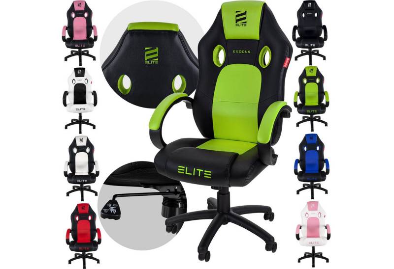 ELITE Gaming Gaming-Stuhl Ergonomischer Gamingstuhl Exodus Bürostuhl inkl. XXL Sitzfläche (hohe Rückenlehne, verstellbare Sitzhöhe, extragroße Sitzfläche, vielfältige Farbauswahl, Sicherheits-Doppelrollen, 1 St), verstellbare Sitzhöhe von ELITE Gaming