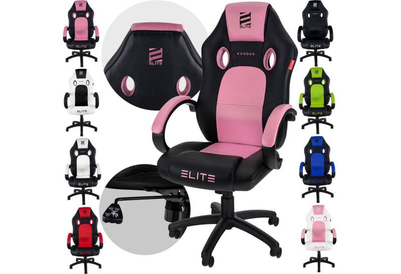 ELITE Gaming Gaming-Stuhl Ergonomischer Gamingstuhl Exodus Bürostuhl inkl. XXL Sitzfläche (hohe Rückenlehne, verstellbare Sitzhöhe, extragroße Sitzfläche, vielfältige Farbauswahl, Sicherheits-Doppelrollen, 1 St), hohe Rückenlehne, verstellbare Sitzhöhe, Sicherheits-Doppelrollen von ELITE Gaming