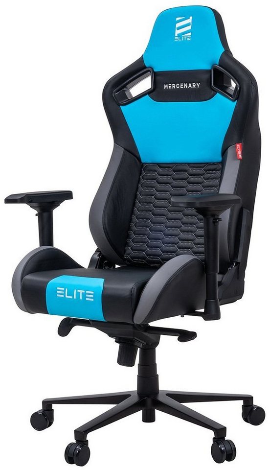 ELITE Gaming Gaming-Stuhl verstellbarer Profi Gamingstuhl ELITE Mercenary inkl. 4D-Armstützen (Drehstuhl inkl. Kopf- und Lendenwirkbelkissen (Alcantara-Optik), bis 150 kg, klappbare Rückenlehne - bis zu 135° neigbar, Home Office geeignet, Sicherheits-Doppelrollen, 360 Grad horizontal drehbar, Sicherheitsgasdruckfeder, Hohe Belastbarkeit, Chefsessel, Computer Stuhl, Drehsessel, Racing Chair, Gaming Chair, Computerstuhl, Pflegeleicht, hochwertige Verarbeitung, ergonomischer Gaming Stuhl mit Racing-Design, 1 St), Ergonomischer Bürostuhl - Racingstuhl - Chair - High-End Zockerstuhl von ELITE Gaming