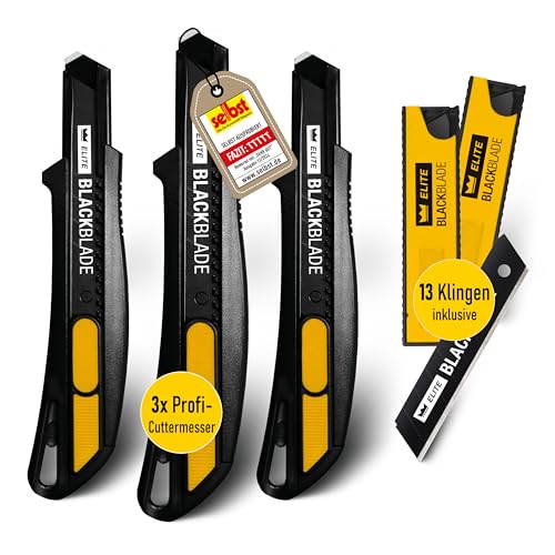 3x ELITE SNAPBACK Sicherheitsmesser Set inkl. 13x Ersatzklingen – Extrem langlebiges Universal-Cuttermesser mit gehärteter BLACKBLADE-Klinge 3x ELITE SNAPBACK Sicherheitsmesser Set inkl. 13x Ersatzklingen – Extrem langlebiges Universal-Cuttermesser mit gehärteter BLACKBLADE-Klinge von ELITE