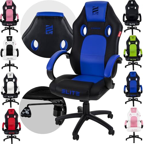 ELITE Gaming Stuhl MG100 Exodus | Ergonomischer Bürostuhl - Schreibtischstuhl - Chefsessel - Sessel - Racing Gaming Stuhl - Gamingstuhl - Drehstuhl - Chair - Kunstleder Sportsitz (Schwarz/Blau) von ELITE