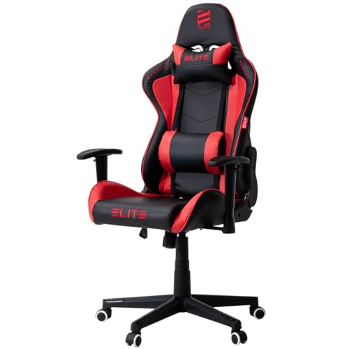 ELITE Gaming Stuhl MG200 Destiny | Ergonomischer Bürostuhl - Schreibtischstuhl - Chefsessel - Sessel - Racing Gaming-Stuhl - Gamingstuhl - Drehstuhl - Chair - Kunstleder Sportsitz (Schwarz/Rot) von ELITE