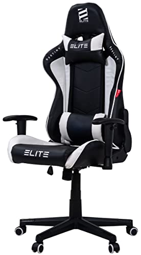 ELITE Gaming Stuhl MG200 Destiny | Ergonomischer Bürostuhl - Schreibtischstuhl - Chefsessel - Sessel - Racing Gaming-Stuhl - Gamingstuhl - Drehstuhl - Chair - Kunstleder Sportsitz (Schwarz/Weiß) von ELITE