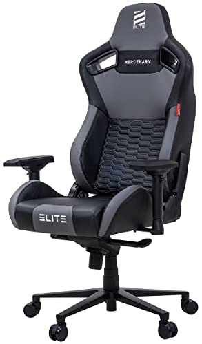 ELITE Profi Gaming Stuhl Mercenary | Ergonomischer Bürostuhl - 150 kg Belastbarkeit - Schreibtischstuhl - Chefsessel - Sessel - Racing Gamingstuhl - Drehstuhl - Kunstleder (Schwarz/Grau) von ELITE