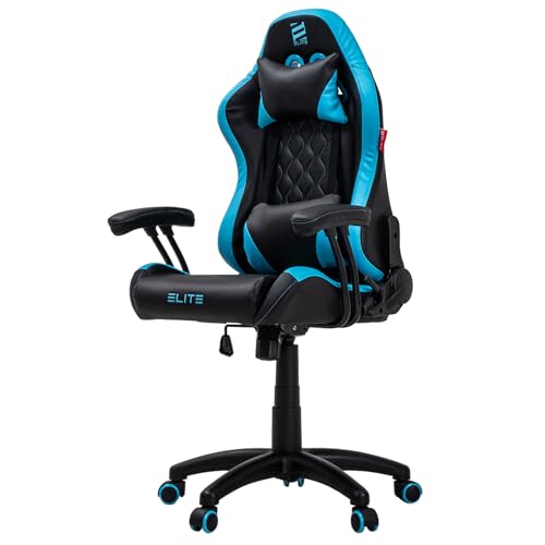 ELITE Gaming Stuhl Pulse für Kinder | Ergonomischer Bürostuhl - Schreibtischstuhl - Chefsessel - Sessel - Racing Gaming Stuhl - Gamingstuhl - Drehstuhl - Chair - Kunstleder (Schwarz/Blau) von ELITE