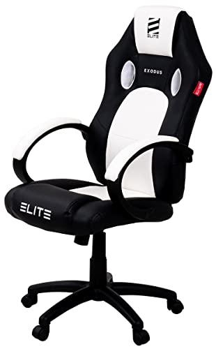 ELITE Gaming Stuhl MG100 Exodus | Ergonomischer Bürostuhl - Schreibtischstuhl - Chefsessel - Sessel - Racing Gaming-Stuhl - Gamingstuhl - Drehstuhl - Chair - Kunstleder Sportsitz (Schwarz/Weiß) von ELITE