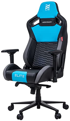 ELITE Profi Gaming Stuhl Mercenary | Ergonomischer Bürostuhl - 150 kg Belastbarkeit - Schreibtischstuhl - Chefsessel - Sessel - Racing Gamingstuhl - Drehstuhl - Kunstleder (Schwarz/Grau/Blau) von ELITE