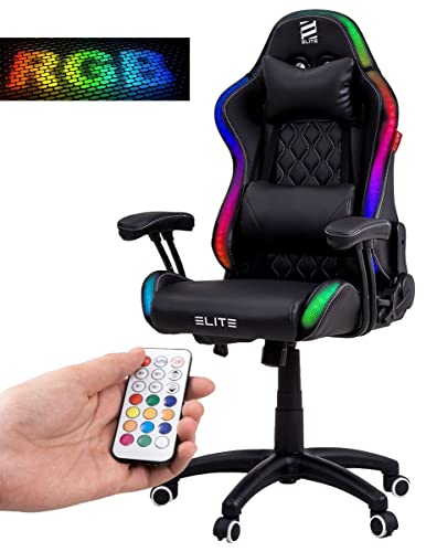 ELITE Gaming Stuhl Pulse für Kinder | Ergonomischer Bürostuhl - Schreibtischstuhl - Chefsessel - Sessel - Racing Gaming-Stuhl - Gamingstuhl - Drehstuhl - Chair - Kunstleder (Schwarz/Weiß RGB) von ELITE