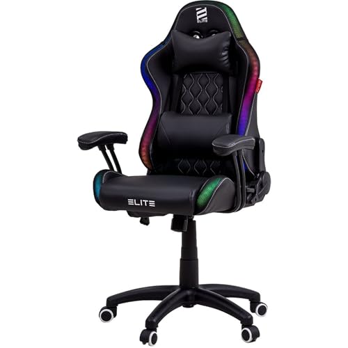 ELITE LED Gaming Stuhl Pulse für Kinder | Ergonomischer Bürostuhl - Schreibtischstuhl - Chefsessel - Sessel - Racing Gaming Stuhl - Gamingstuhl - Drehstuhl - Chair - Kunstleder (Schwarz/Weiß RGB) von ELITE