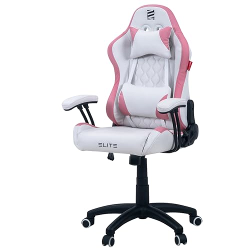 ELITE Gaming Stuhl Pulse für Kinder | Ergonomischer Bürostuhl - Schreibtischstuhl - Chefsessel - Sessel - Racing Gaming Stuhl - Gamingstuhl - Drehstuhl - Chair - Kunstleder (Weiß/Pink) von ELITE
