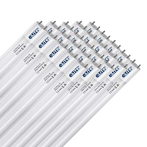 eLITe LED Röhre T8, 120cm, sehr hell, 2200lm, 17W, 865, 6500 Kelvin, Tageslichtweiß, 330 Grad, homogenes Licht, Glas, langlebig 50.000h, 5 Jahre Garantie, 26mm Durchmesser, inkl. Starter, 25 Stück von eLITe