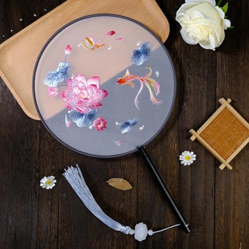 ELIXINFAZ Chinesische Doppelseitige Stickerei Runde Fan Traditionelle Soyu Stickerei Sommer Kühlung Handheld Innendekoration von ELIXINFAZ