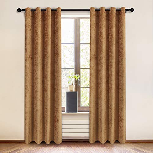 Doppelseitige Chenille-Vorhänge für Wohnzimmer, Bronze, moderne Fensterbehandlung für Schlafzimmer, Vorhang, Ösen oben, 2 Paneele (Bronze, 132,1 cm B x 243,8 cm L) von ELKCA