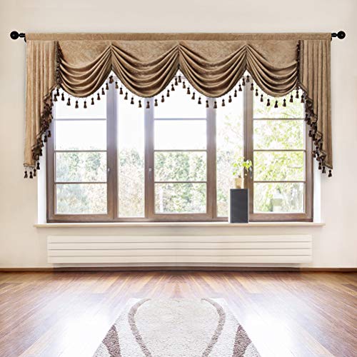 Doppelseitiger Chenille-Querbehang für Wohnzimmer, luxuriöser Fenstervorhang, Volant für Schlafzimmer (Kaffee, W305 cm, 1 Panel) von ELKCA