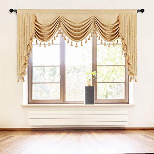 ELKCA Chenille Fenstervorhang für Wohnzimmer, luxuriös, goldfarben, für Schlafzimmer (W79, 1 Panel) von ELKCA