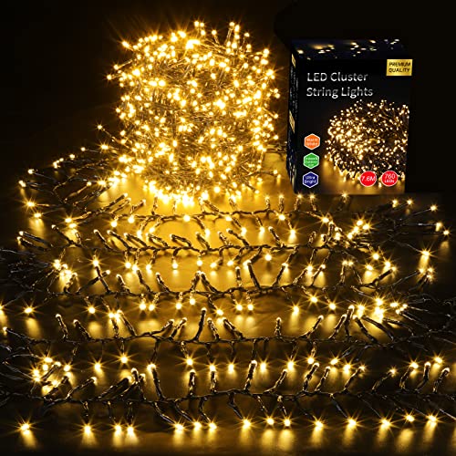 ELKTRY 760 LED Cluster Lichterkette Warmweiß, Büschellichterkette Außen mit Stecker Innen Strom 8 Modi, 7.6m Wasserdichte Weihnachtsbeleuchtung mit Memoryfunktion für Weihnachten Party Garten Balkon von ELKTRY
